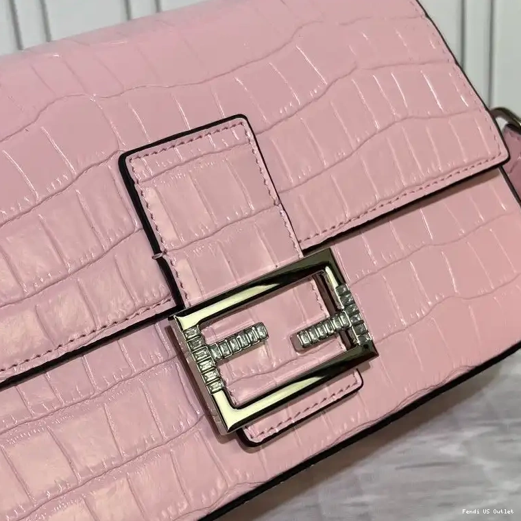 Affordable Pink Bag Fendi In Medium Leather Baguette Crocodile Tiffany 0419 HOT SALE